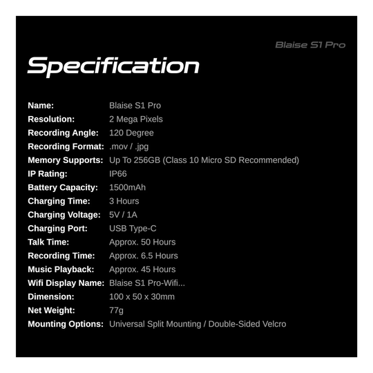 Blaise S Pro Specification