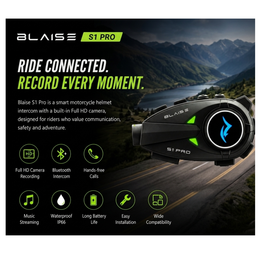 Blaise S1 PRO Helmet Intercom With HD Camera