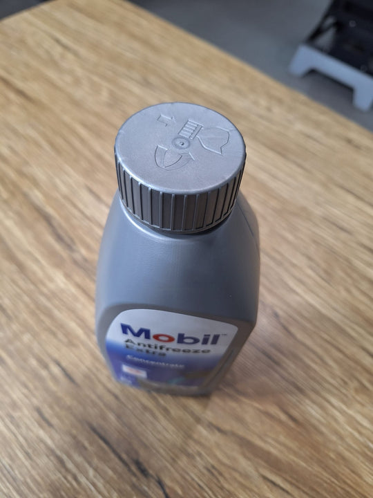 Mobil antifreeze bottle for a high performance engine