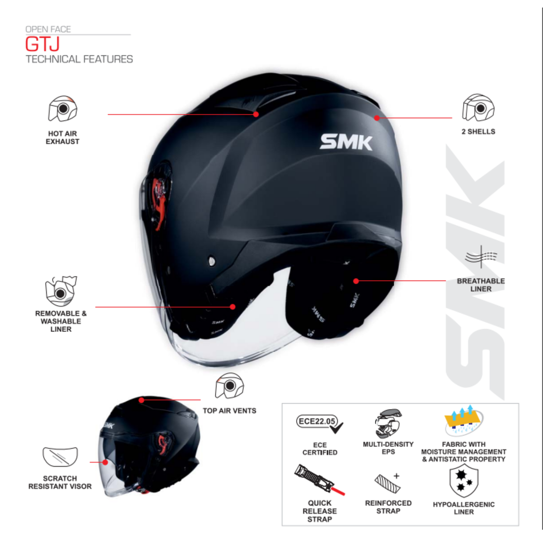 SMK N3 Open Face Helmet GTJ Dring S01 With Clear Visor Escape Graphic GL575